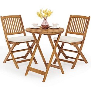 Tangkula 3-Piece Outdoor Bistro Set with Cushions