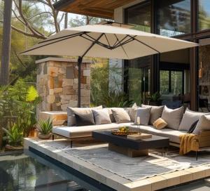 Beige 9'x12' Outdoor Cantilever Patio Umbrella