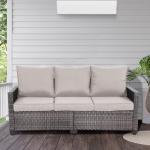 3-Seat All-Weather Rattan Patio Sofa with Cushions