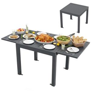 Tangkula Extendable Patio Dining Table, Dark Grey