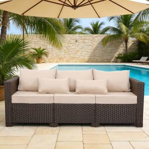 3-Seater Outdoor Wicker Sofa with Cushions