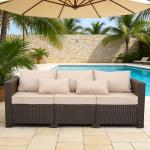 3-Seater Outdoor Wicker Sofa with Cushions