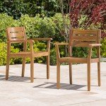 Stamford Teak Finish Acacia Wood Dining Chairs Set