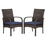 Brown Wicker Patio Dining Chairs with Cushions