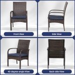 Brown Wicker Patio Dining Chairs with Cushions