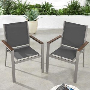 Stackable Outdoor Textilene Dining Chairs - Set of 2
