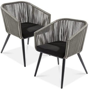 Set of 2 Woven Wicker Patio Dining Chairs