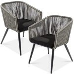 Set of 2 Woven Wicker Patio Dining Chairs