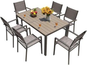 Light Grey 7-Piece Patio Dining Set with Chairs