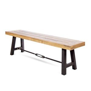 Catriona Acacia Wood Outdoor Bench with Metal Accents