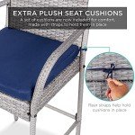 Set of 2 Gray Wicker Bar Stools with Cushions