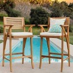 Acacia Wood Outdoor Bar Stools with Cushions - Set of 2