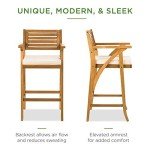 Acacia Wood Outdoor Bar Stools with Cushions - Set of 2