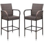 Set of 2 Brown Wicker Patio Bar Stools