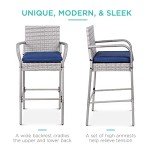 Set of 2 Gray Wicker Bar Stools with Cushions