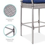 Set of 2 Gray Wicker Bar Stools with Cushions