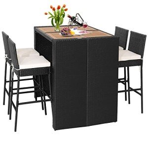 5-Piece Rattan Outdoor Bar Set with Cushions
