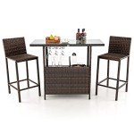 Tangkula 3-Piece Outdoor Wicker Bar Set