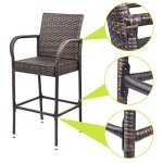Set of 2 Brown Wicker Patio Bar Stools
