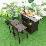 Tangkula 3-Piece Outdoor Wicker Bar Set