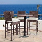 Set of 4 Beige Wicker Patio Bar Stools