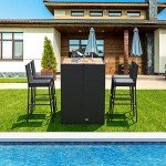 5-Piece Rattan Outdoor Bar Set with Cushions