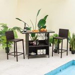 Tangkula 3-Piece Outdoor Wicker Bar Set