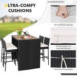 5-Piece Rattan Outdoor Bar Set with Cushions