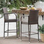 Set of 2 Brown Wicker Patio Bar Stools