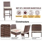 Set of 4 Beige Wicker Patio Bar Stools
