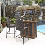 Set of 2 Brown Wicker Patio Bar Stools