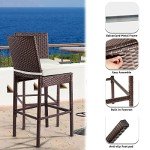 Set of 4 Beige Wicker Patio Bar Stools