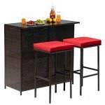 3-Piece Wicker Bistro Set with Red Cushions