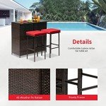 3-Piece Wicker Bistro Set with Red Cushions