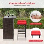 3-Piece Wicker Bistro Set with Red Cushions