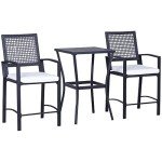3-Piece Rattan Patio Bar Set with Cushions