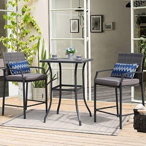 3-Piece Outdoor Wicker Bar Set for 2