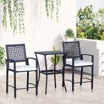 3-Piece Rattan Patio Bar Set with Cushions