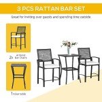 3-Piece Rattan Patio Bar Set with Cushions