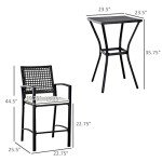 3-Piece Rattan Patio Bar Set with Cushions