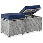 2-Piece Wicker Ottomans for Patio & Backyard