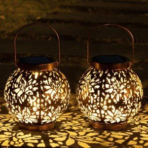 2 Pack Outdoor Solar Hanging Lanterns for Patio