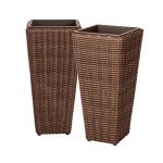 Tall Wicker Outdoor Planter Set - Mocha (2 Pack)
