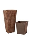 Tall Wicker Outdoor Planter Set - Mocha (2 Pack)