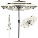 10ft 3-Tier Solar Patio Umbrella with Lights