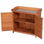 Wooden Patio Storage Cabinet with Potting Benches