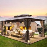 YOLENY 10'x13' Hardtop Outdoor Gazebo with Curtains