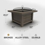 Bronze 30" Steel Slate Top Square Fire Pit