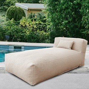 Light Beige Bean Bag Chaise Lounge Chair Set