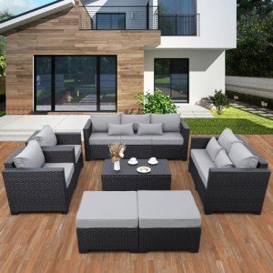 Light Grey 7-Piece Rattan Patio Furniture Set